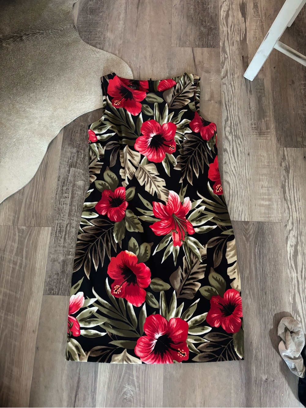 AGB Black Midi Dress with Red Floral Print 12